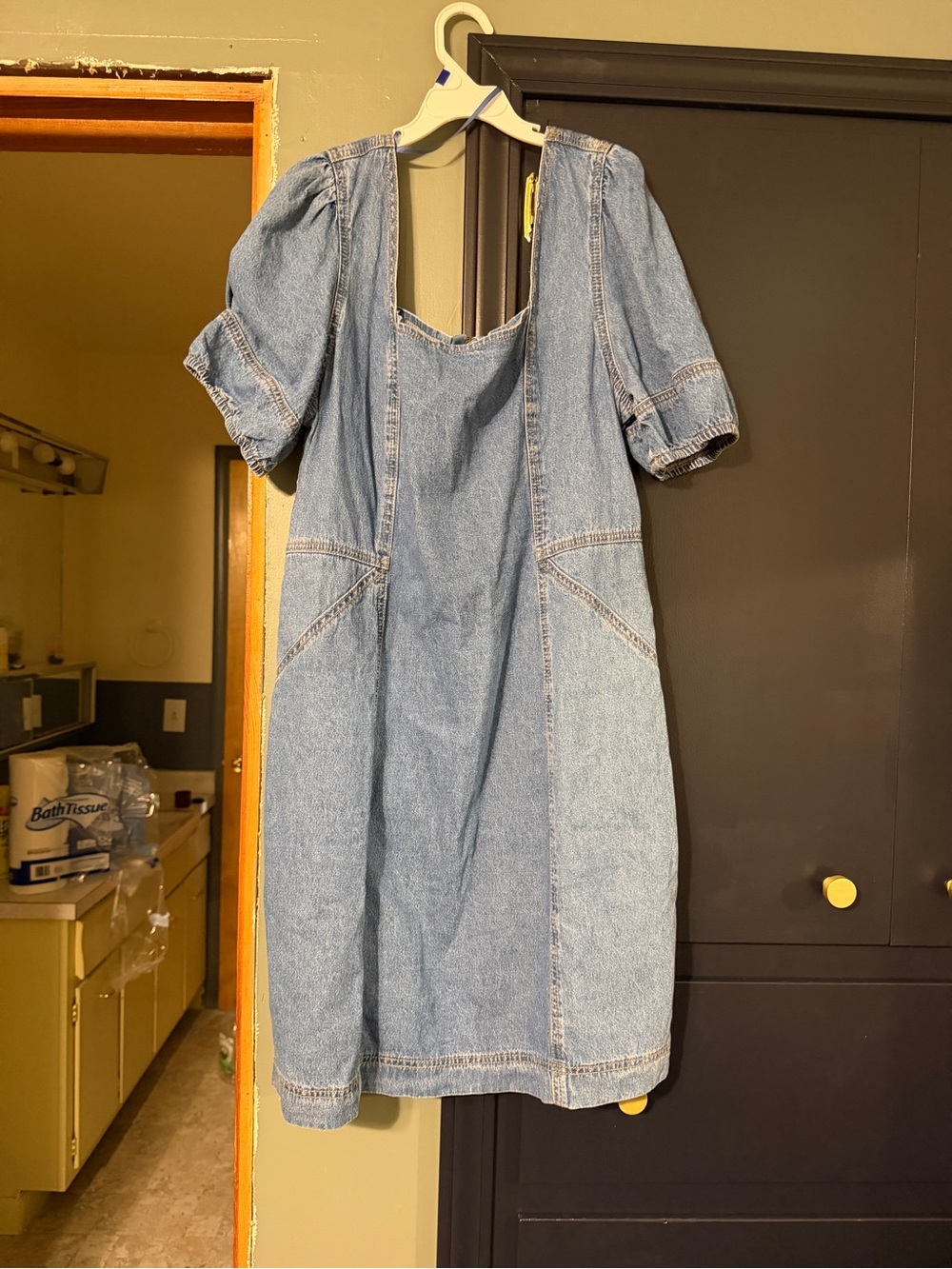 Joie Light Blue Denim Puff-Sleeve Midi Dress